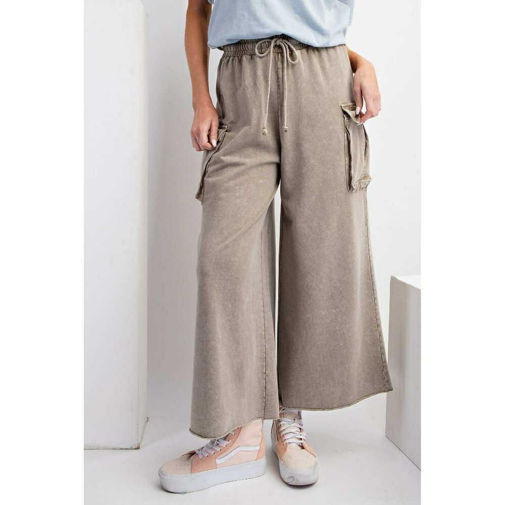 Game On Cropped Cargo Wide Leg Pant in Olive Grey - Picture 2 of 5